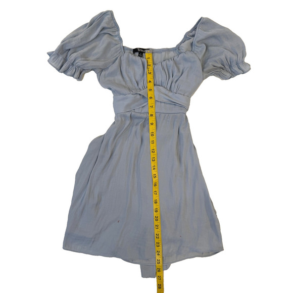 Trixx  Mini Dress Women’s SM Light Blue Puff Sleeve Ruched Waist Cottagecore - Picture 6 of 6